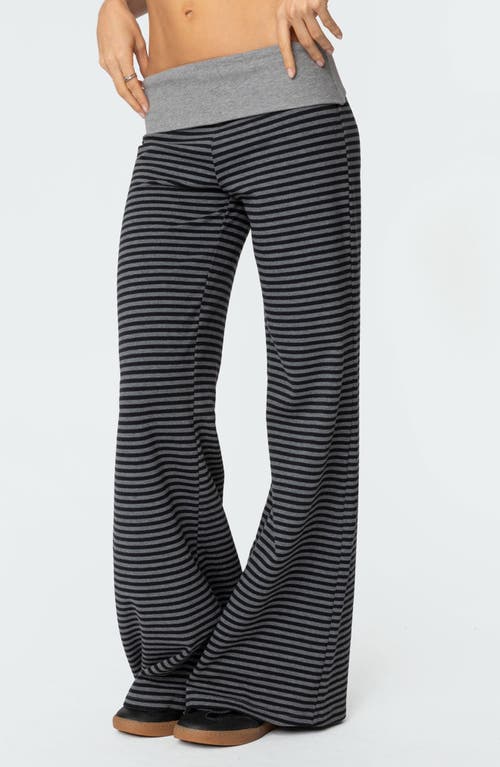Edikted Meggy Colorblock Stripe Foldover Pants In Black-and-gray