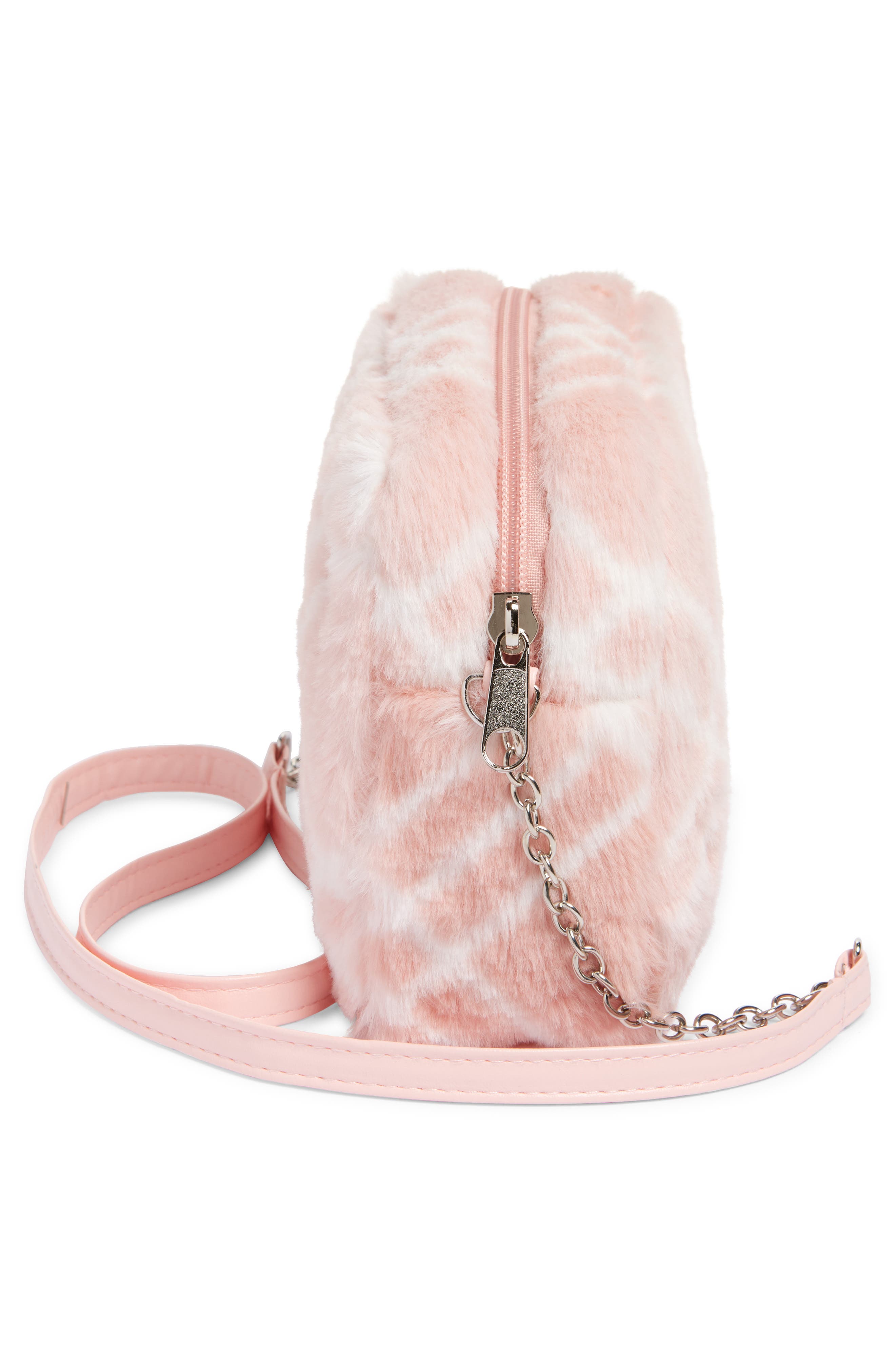 Capelli New York Kids' Plaid Faux Fur Crossbody Bag, Alternate, color, Blush