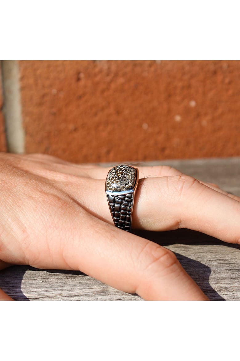 Fossil Agate Sterling Silver Men Signet Ring, Alternate, color, Silver