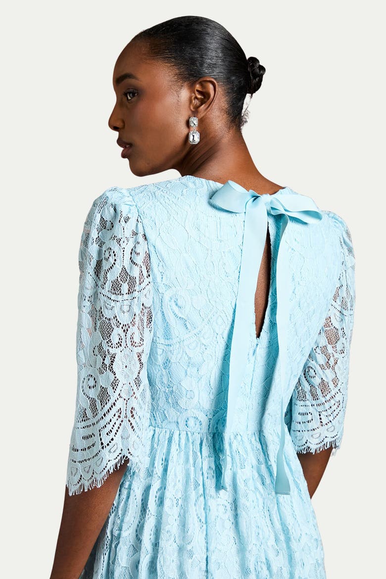 Lace Short Sleeve Midi Dress, Alternate, color, Aqua