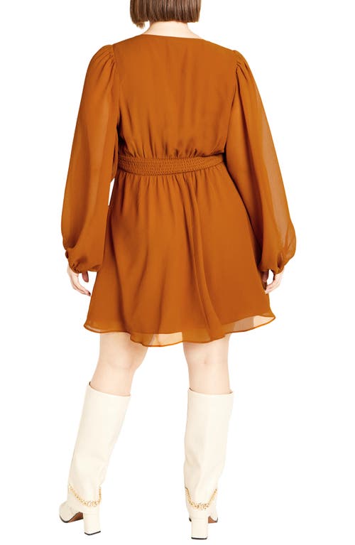 City Chic Dylan Long Sleeve Minidress In Brown