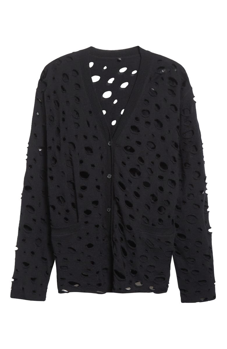 R13 Ripped Merio Wool Boyfrined Cardigan, Alternate, color, Black