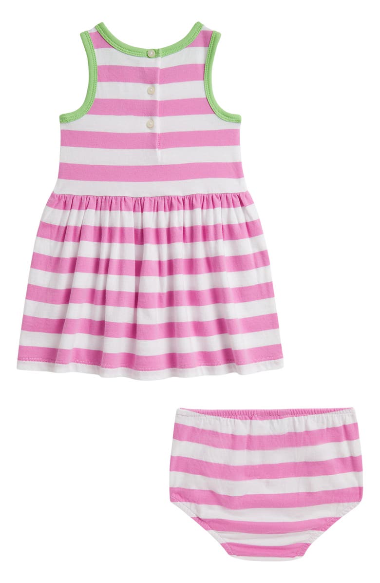 Ralph Lauren Stripe Cotton Jersey Dress & Bloomers Set, Alternate, color, Laguna Pink/ White