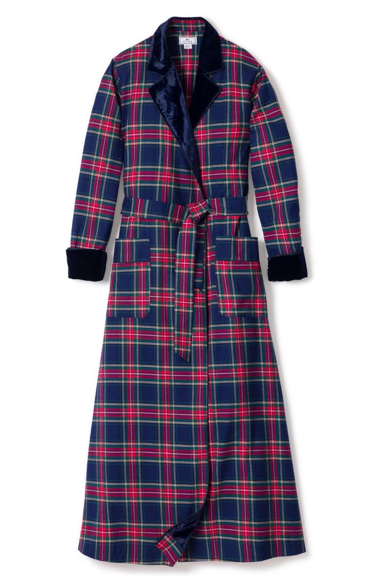 Petite Plume Windsor Tartan Plaid Velvet Trim Robe, Alternate, color, 