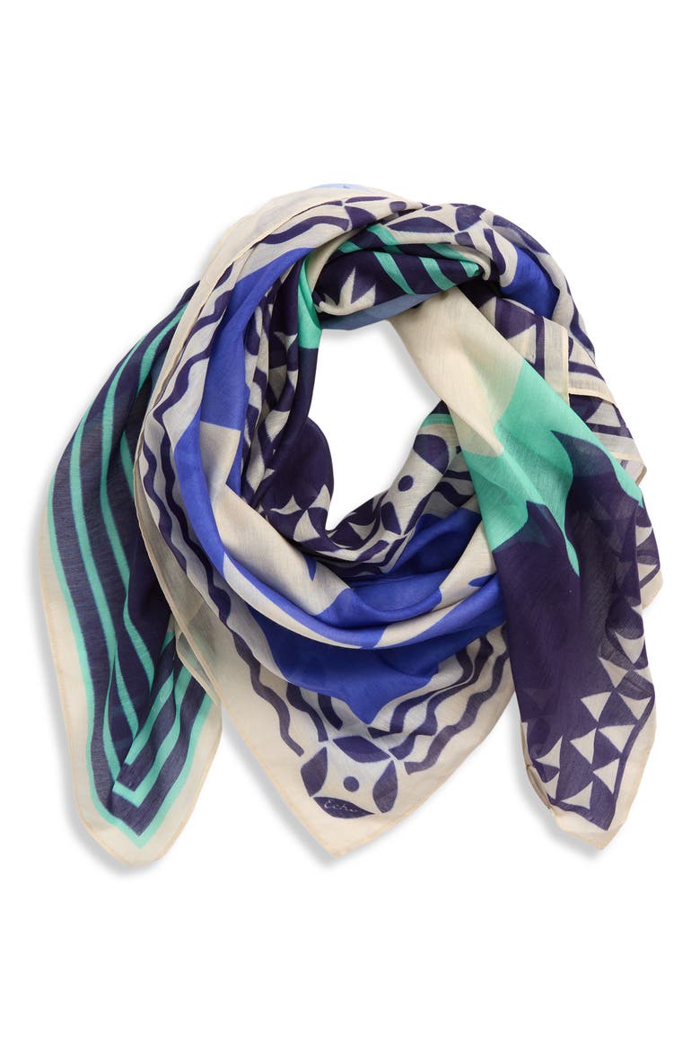 Escape Print Cotton & Silk Square Scarf, Main, color, ULTRAMARINE