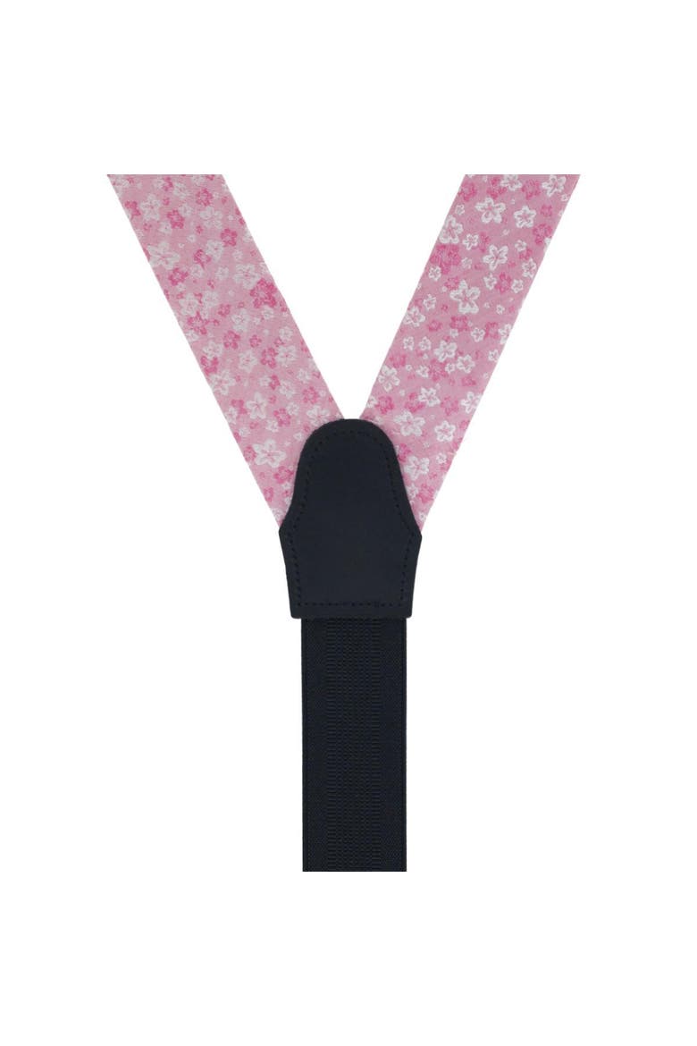 Hanami Cherry Blossom Burst Linen Blend Button End Suspenders, Alternate, color, Pink