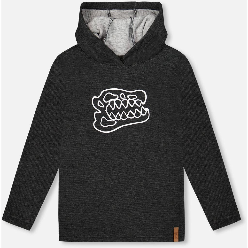 Deux Par Deux Long Sleeve Super Soft Brushed Jersey Hooded Sweatshirt In Black