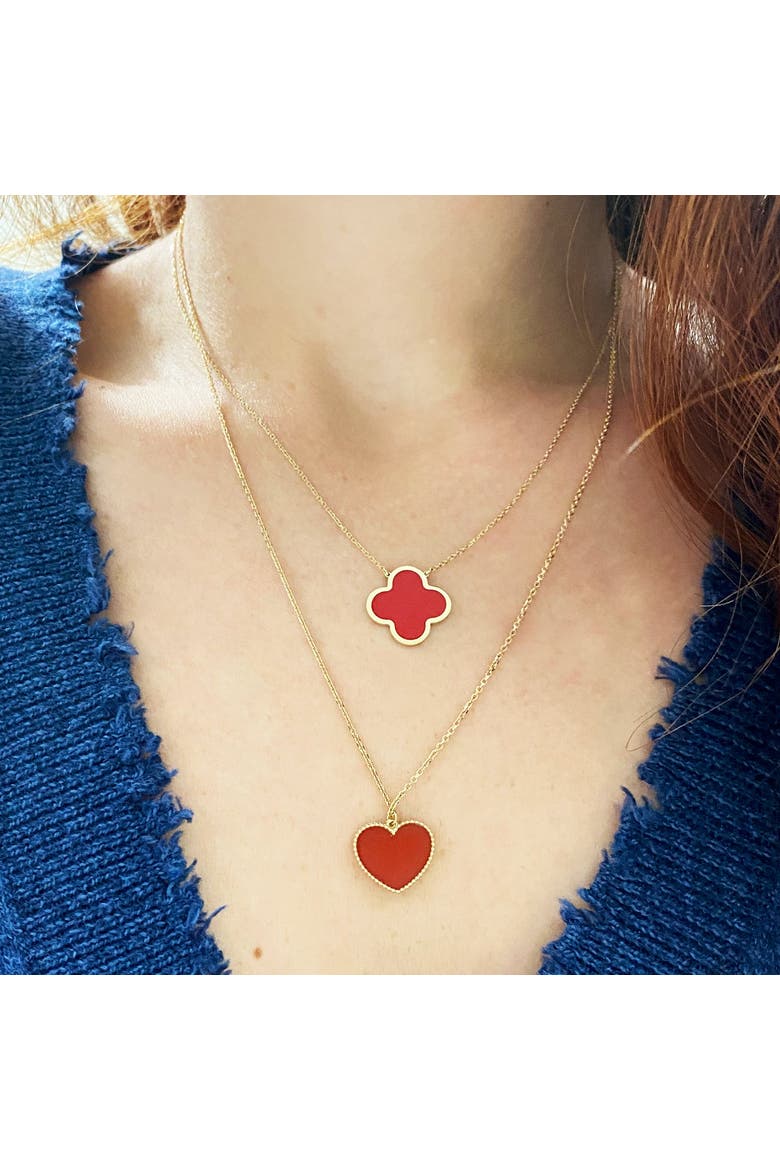 Extra Large Coral Single Clover Necklace, Alternate, color, Coral