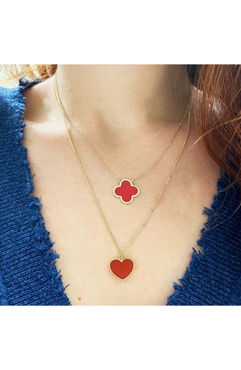 The Lovery Fine Jewelry Extra Large Coral Single Clover Necklace, Alternate, color, Coral