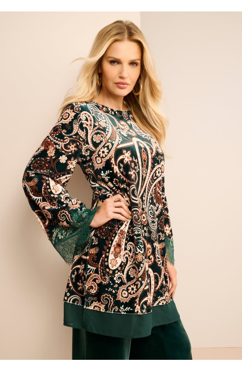 Roaman's Lace-Trim Velour Tunic, Alternate, color, Black