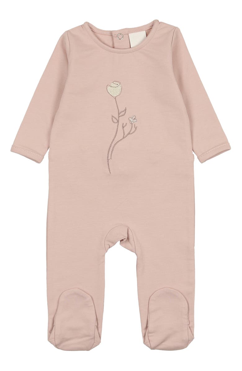 Manière Embroidered Rose Footie, Main, color, Mauve