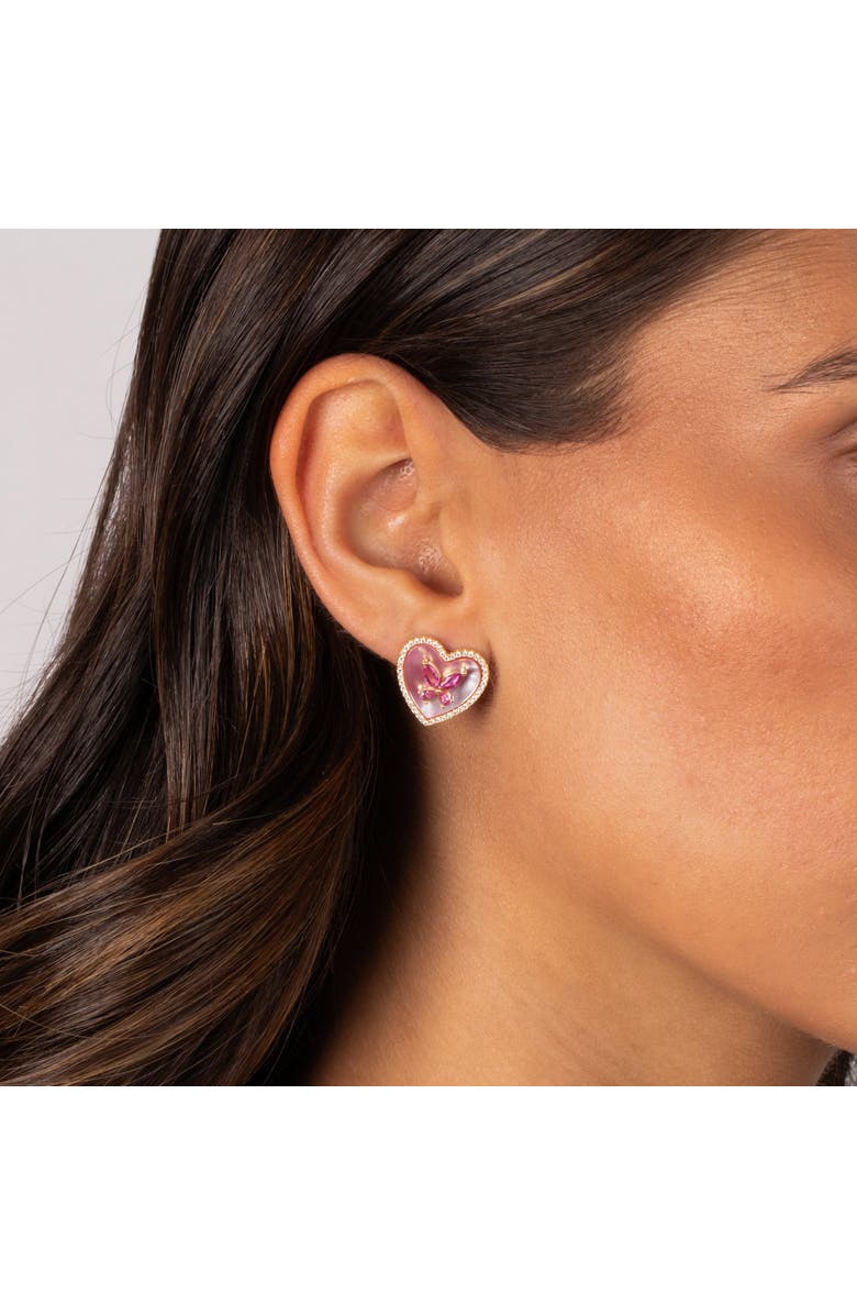 BY ADINA EDEN Pink CZ Butterfly Heart Stone Stud Earring, Alternate, color,