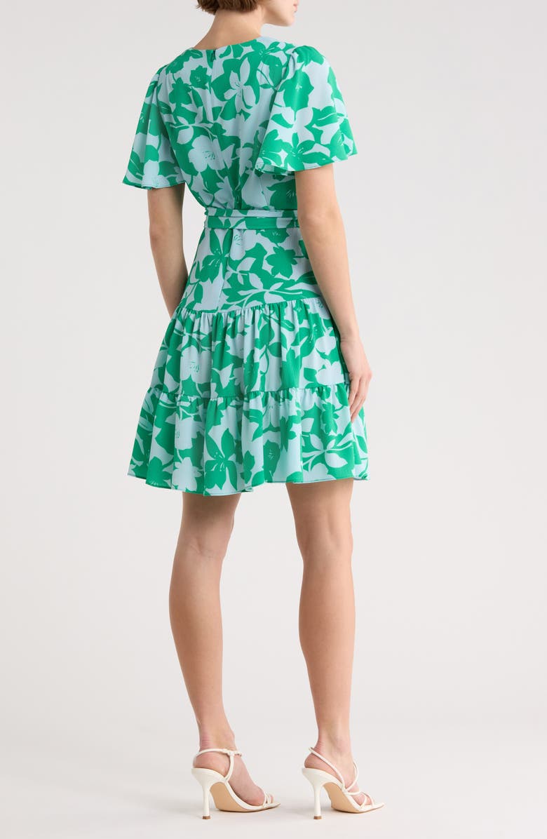 Eliza J Floral Short Sleeve Fit & Flare Dress, Alternate, color, Green