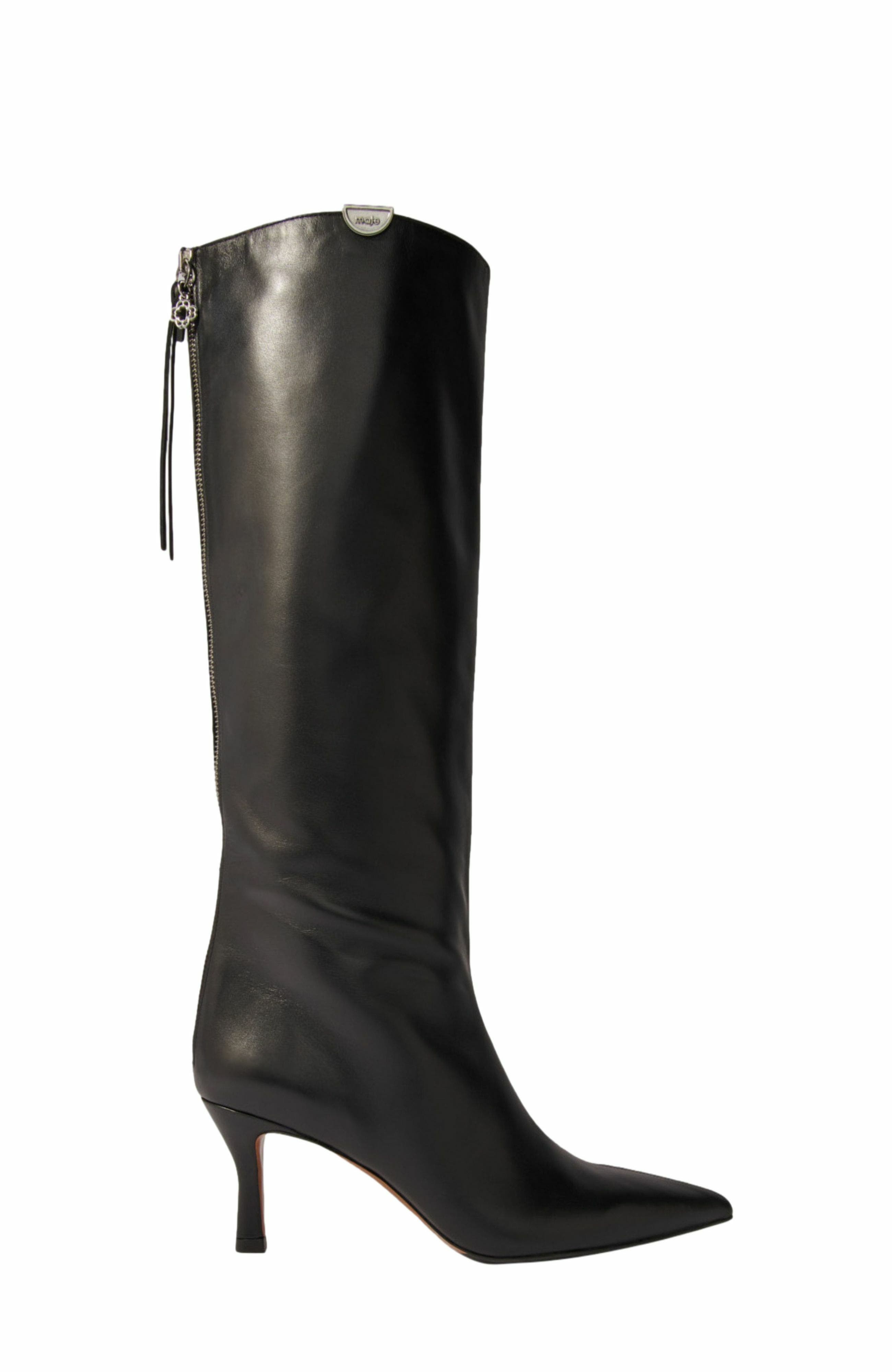 maje Pointed-toe leather boots, Main, color, Black