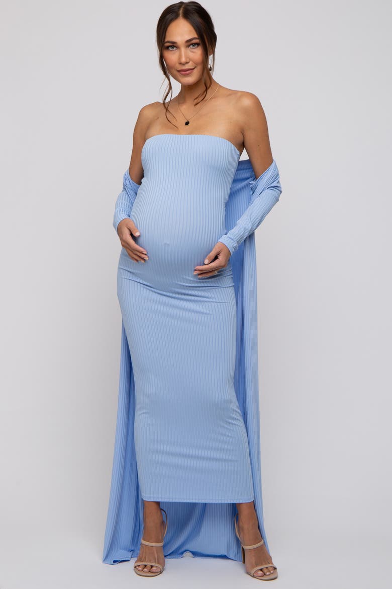 Ribbed Sleeveless Dress Cardigan Set, Alternate, color, Light Blue