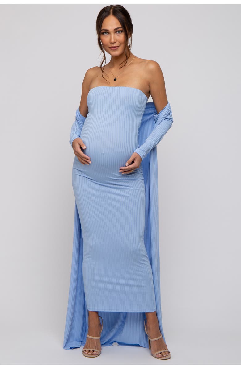 PinkBlush Ribbed Sleeveless Dress Cardigan Set, Alternate, color, Light Blue