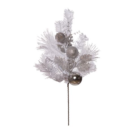 White Christmas Decorative Spray Silver Holiday Floral Stems