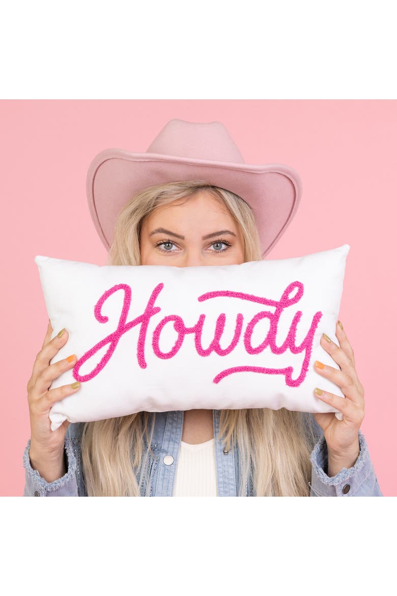 Howdy Towel Loop Lumbar Pillow Polyester White, Alternate, color, Pink