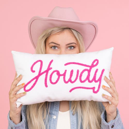 Totalee Gift Howdy Towel Loop Lumbar Pillow Polyester White In Pink
