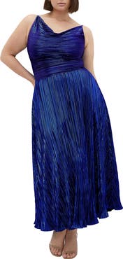 City Chic Kamila Plissé Metallic Sleeveless Maxi Dress