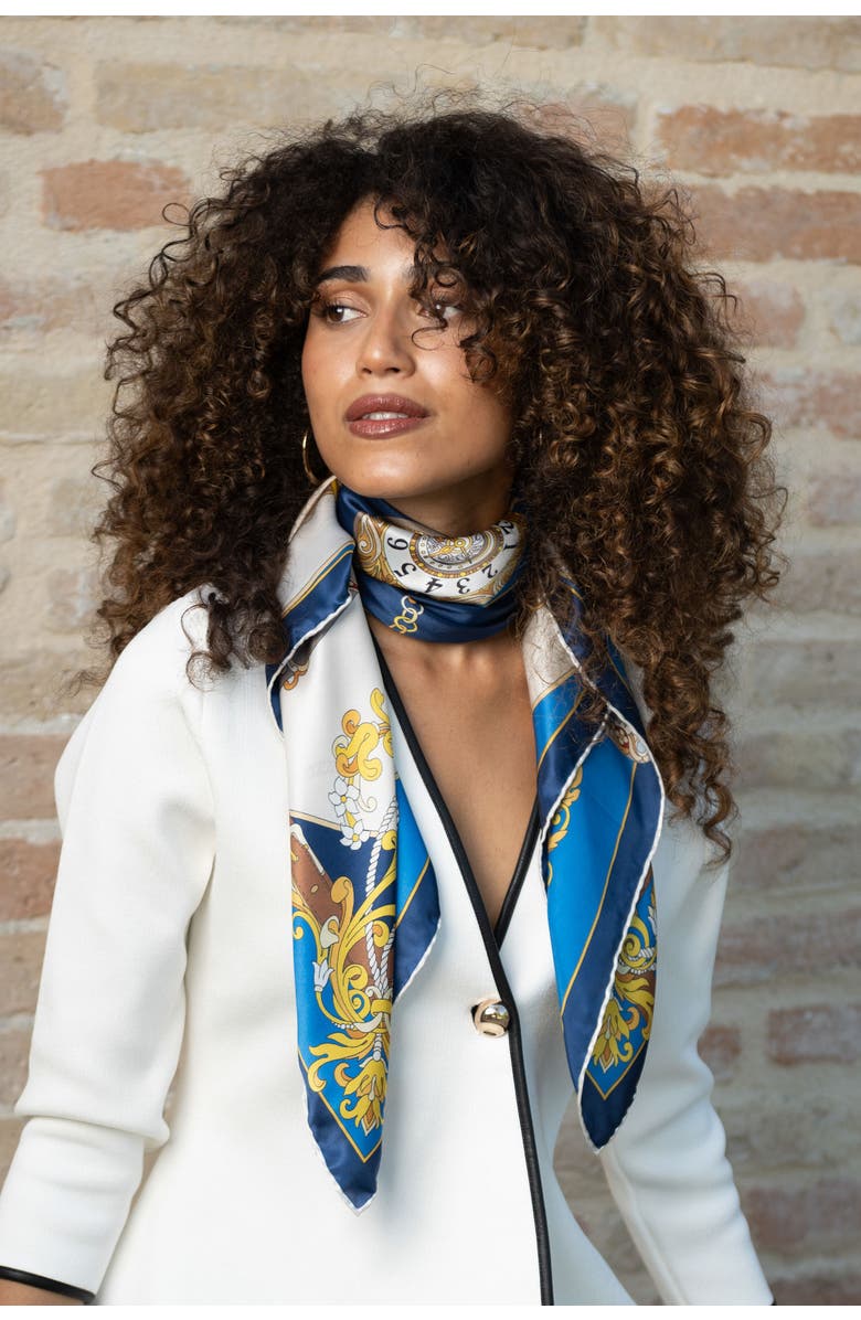 Elizabetta Moment in Time - Hand Rolled Silk Foulard for Women, Alternate, color, Blue