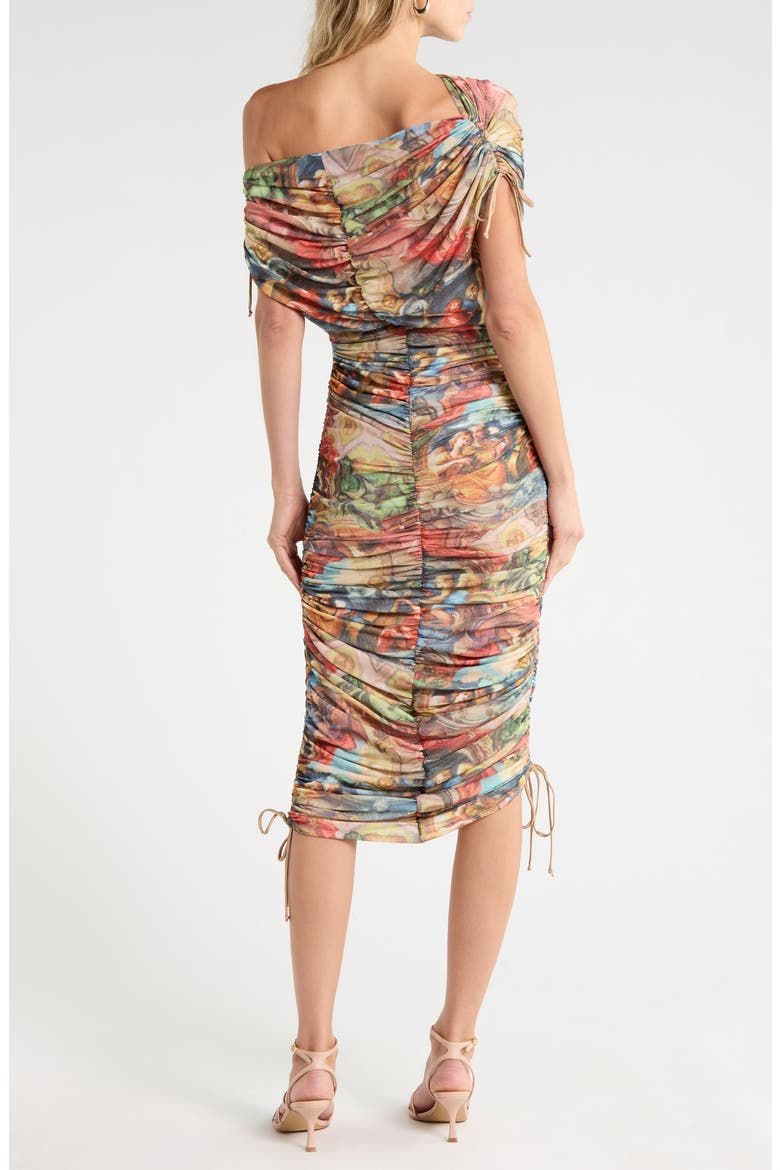 Georgia Ruched Mesh Midi Dress, Alternate, color, GAUDI PRINT