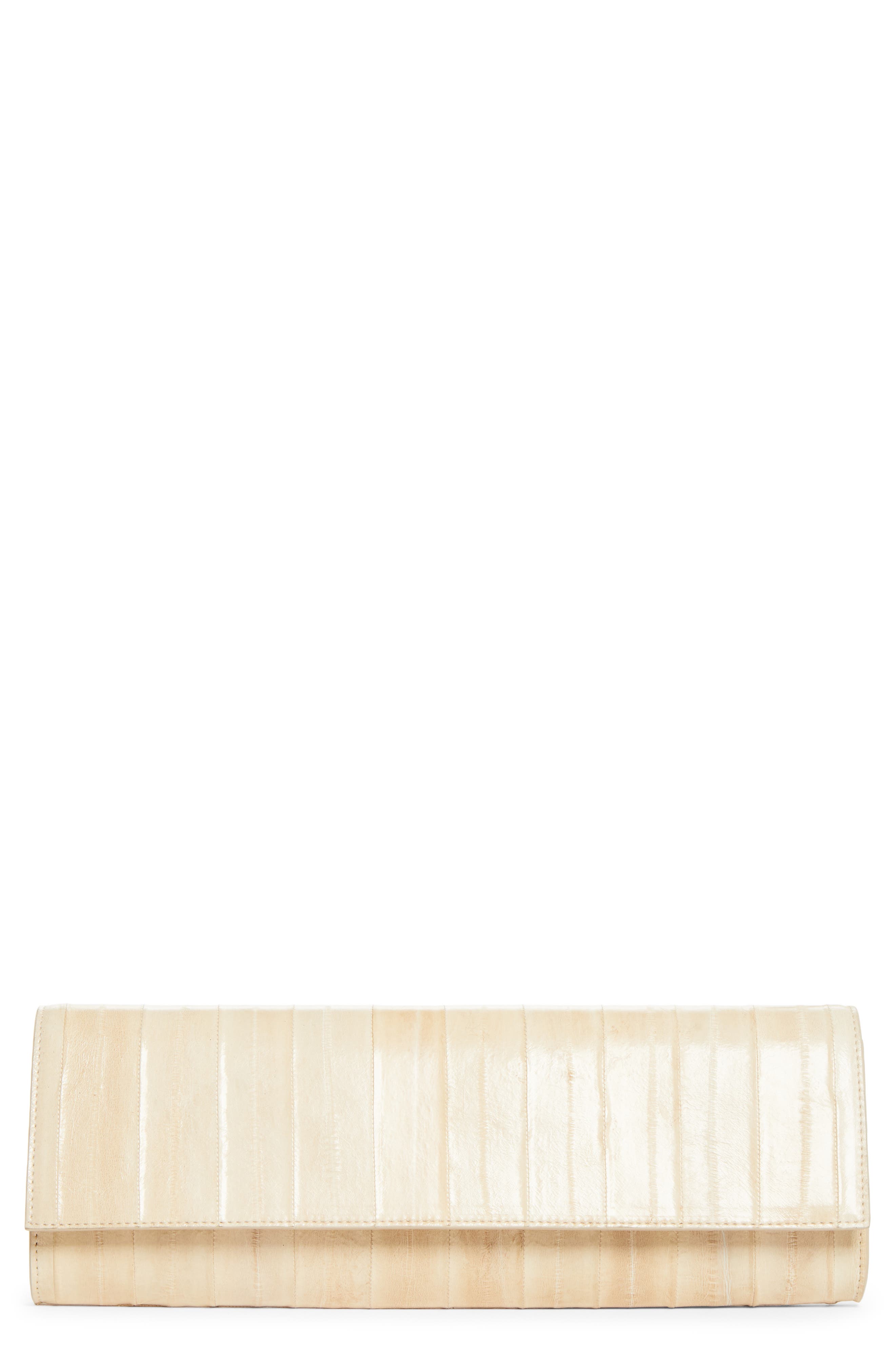 Hex Eel Leather Clutch, Main, color, IVORY