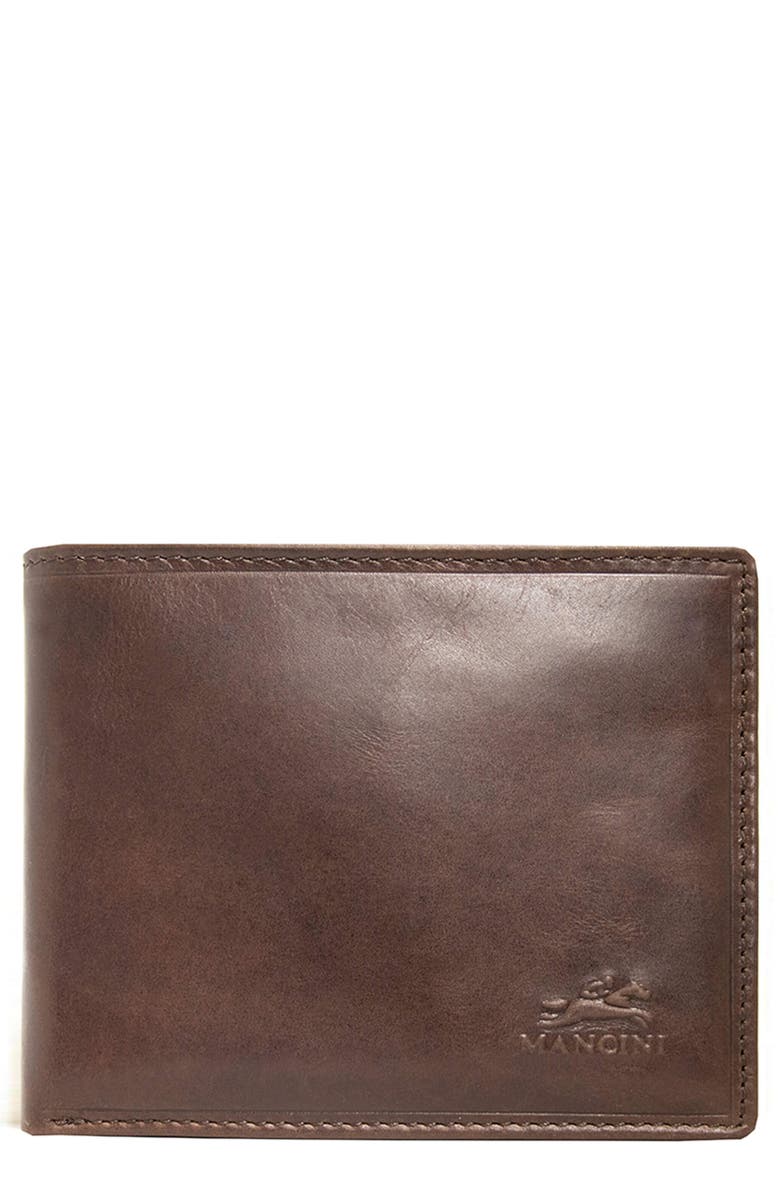 Mancini Boulder RFID Billfold Wallet with Passcase, Main, color, Brown