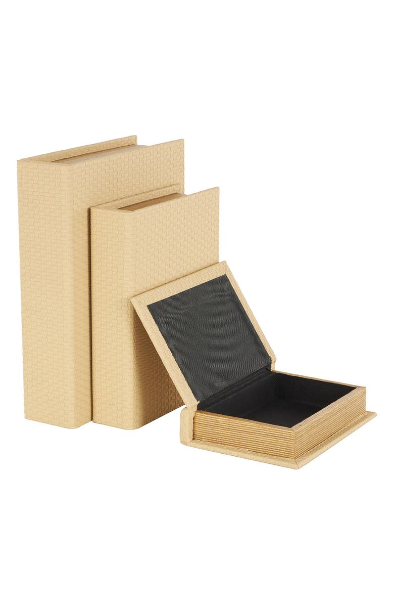 WILLOW ROW Bohemian Faux Leather Set of 3 Book Box, Alternate, color, Cream