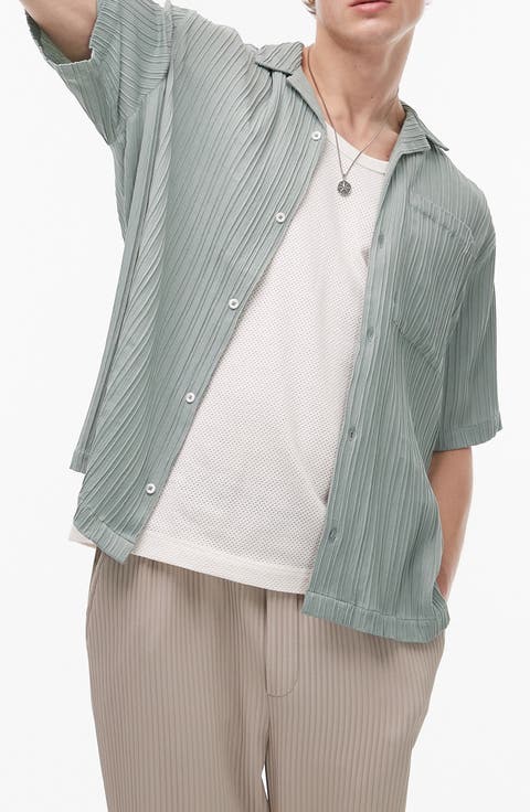 Plissé Short Sleeve Button-Up Shirt