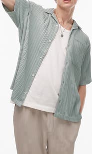 Topman Plissé Short Sleeve Button-Up Shirt