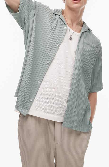 Topman Plissé Short Sleeve Button-Up Shirt
