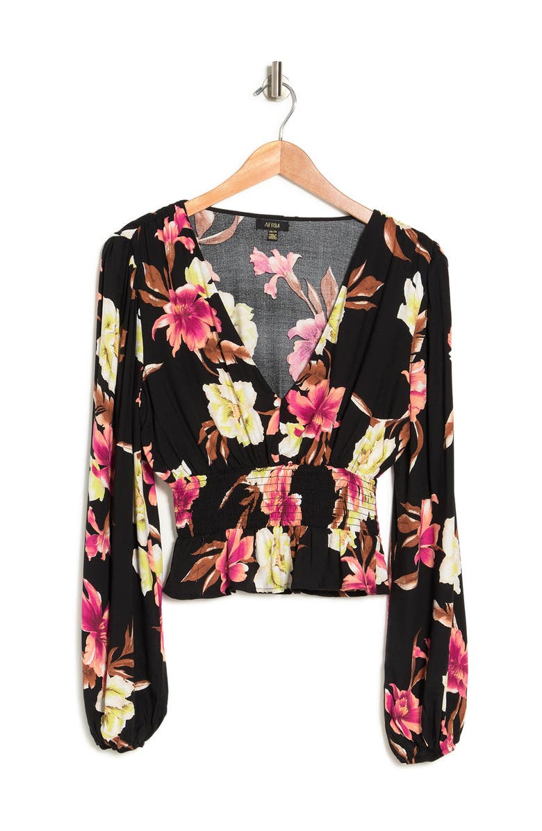 AFRM The Olive Leopard Print Peplum Blouse, Alternate, color,