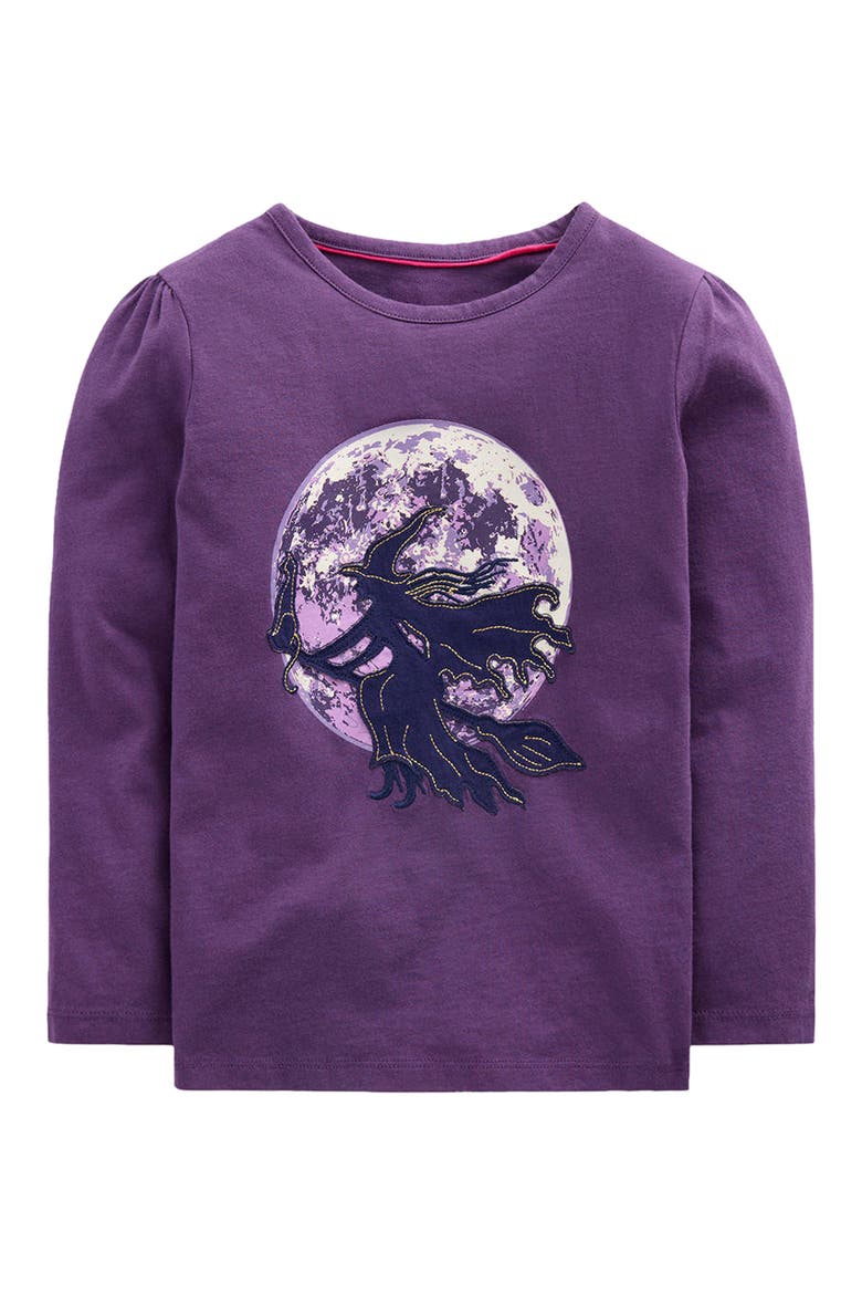 Kids' Puff Sleeve Appliqué T-Shirt, Main, color, MYSTIC PURPLE WHITCHES