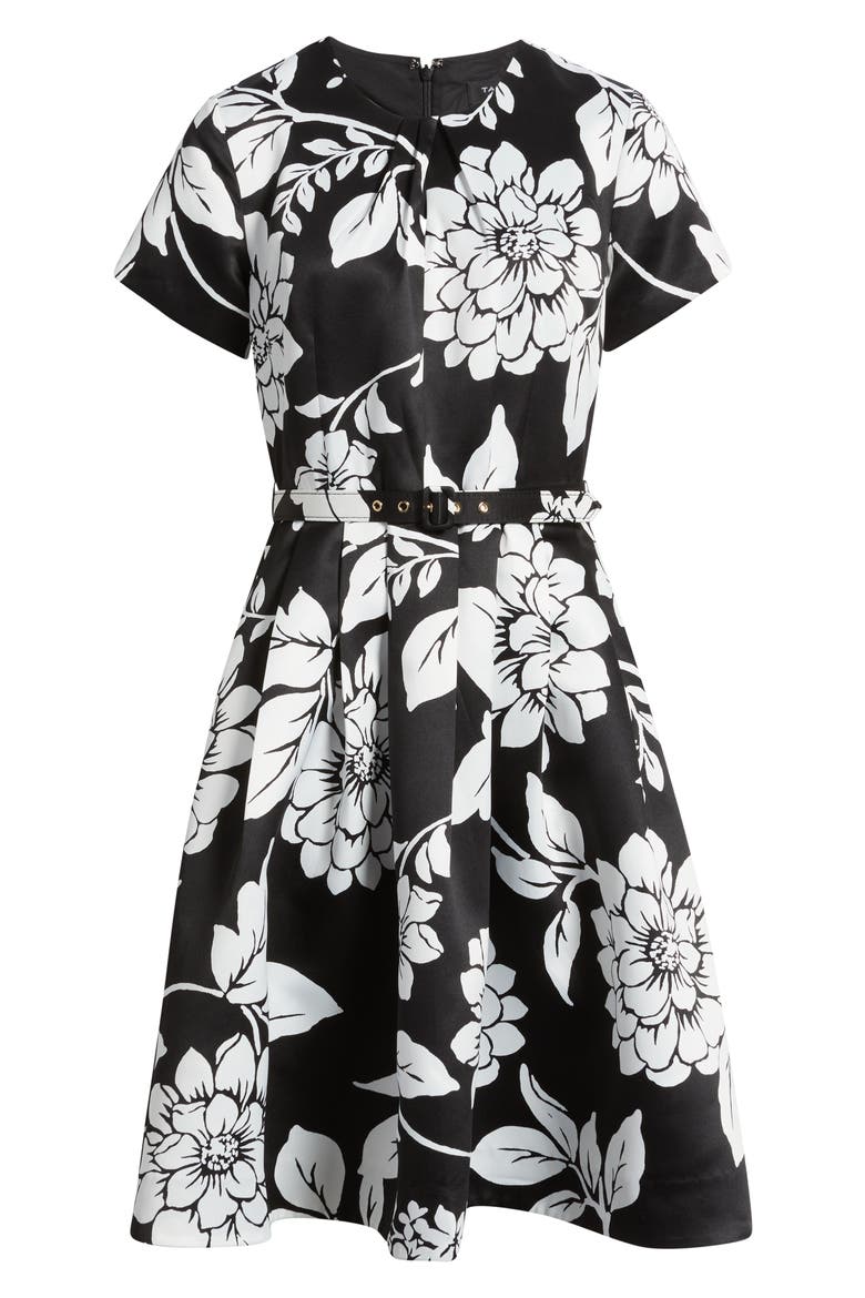 Floral Fit & Flare Dress, Alternate, color, BLACK WHITE