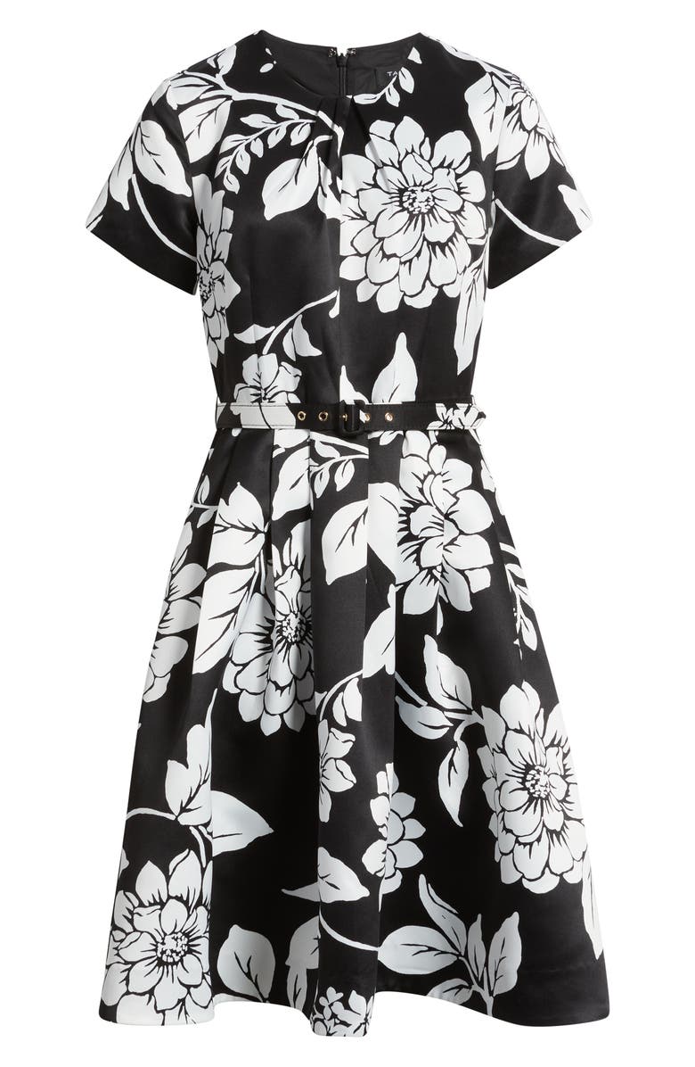 Tahari ASL Floral Fit & Flare Dress, Alternate, color, Black White