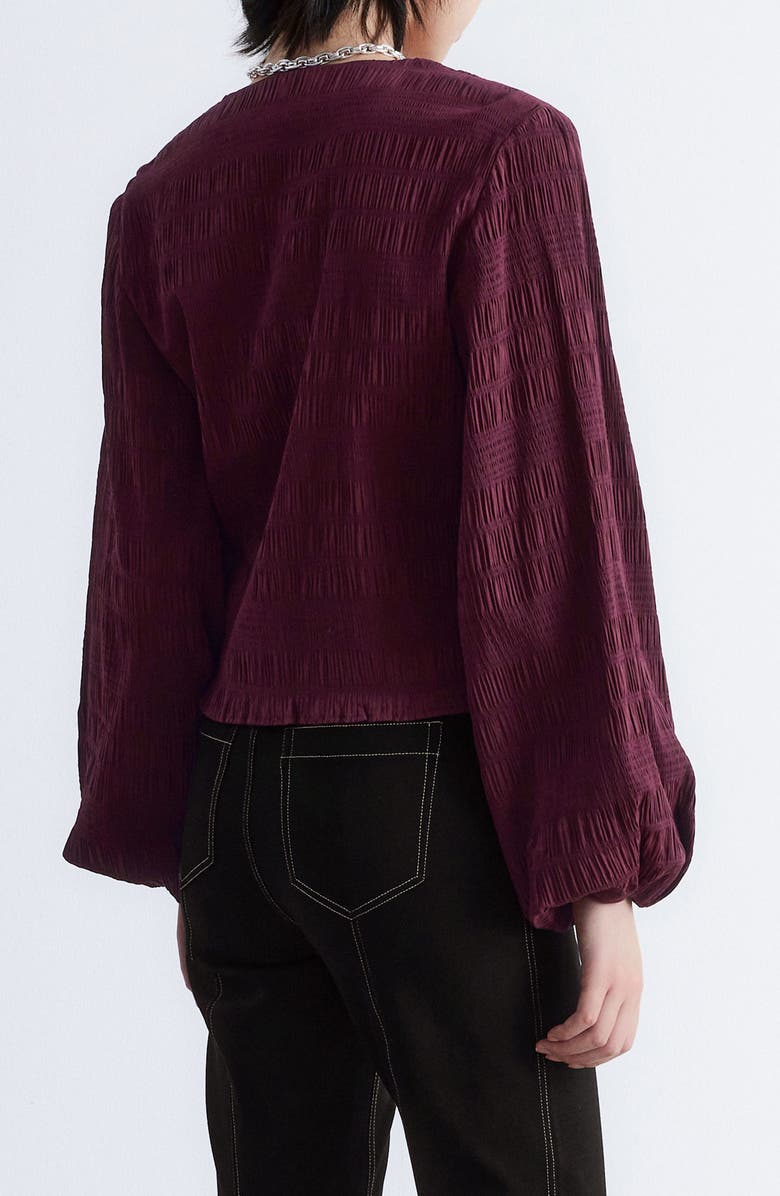 & Other Stories Smocked Balloon Sleeve Button-Up Top, Alternate, color, Red Dark