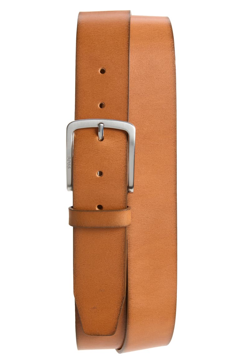 Jor-V Leather Belt, Main, color, MED BROWN