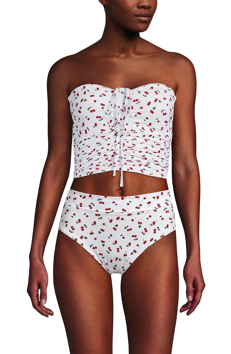 Lands' End Womens Ruched Halter Tankini Top, Alternate, color, Cherry Jam Cherries/White