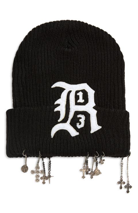 Logo Patch Cashmere Beanie with Chains