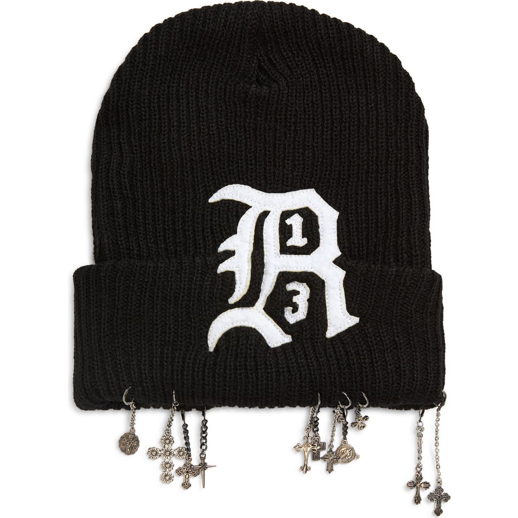 R13 Logo Patch Cashmere Beanie With Chains In Black