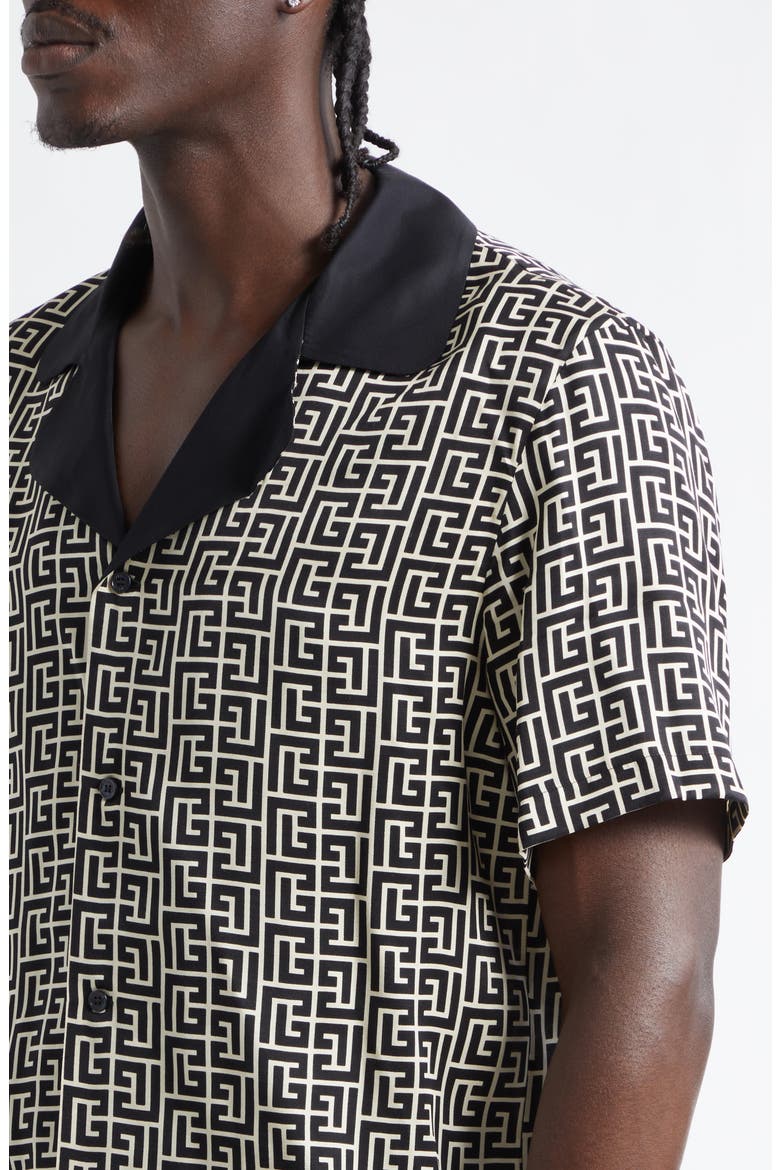 Monogram Jacquard Camp Shirt, Alternate, color, IVORY/ BLACK