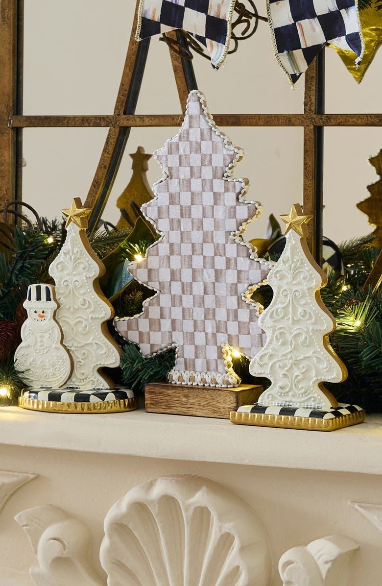 MACKENZIE CHILDS Set of 2 Handmade Gingerbread Tree Figurines, Alternate, color, White
