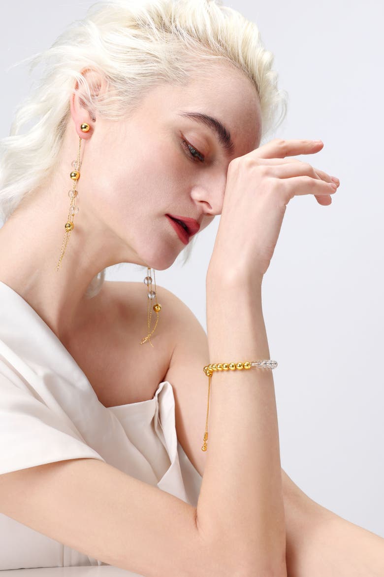 FrostLily Clear Crystal and Bead Bolo Bracelet, Alternate, color, Gold