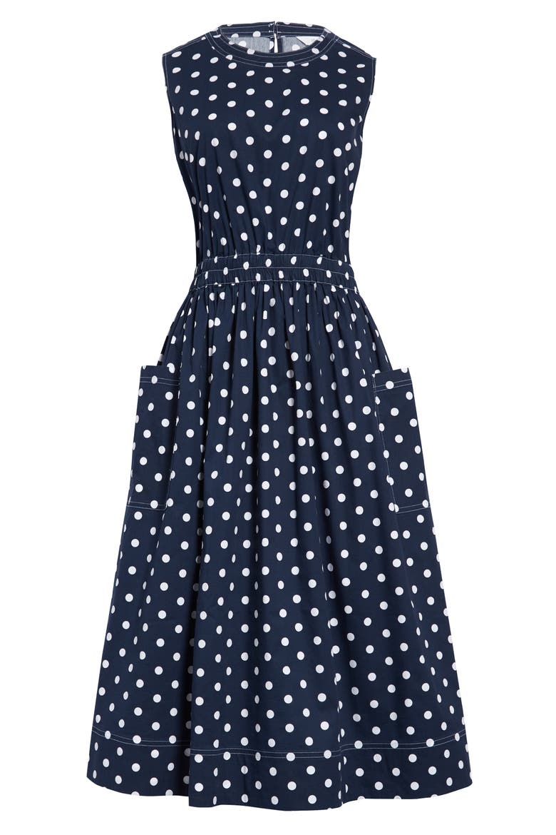 Print Sleeveless Fit & Flare Dress, Main, color, NAVY- WHITE DOT