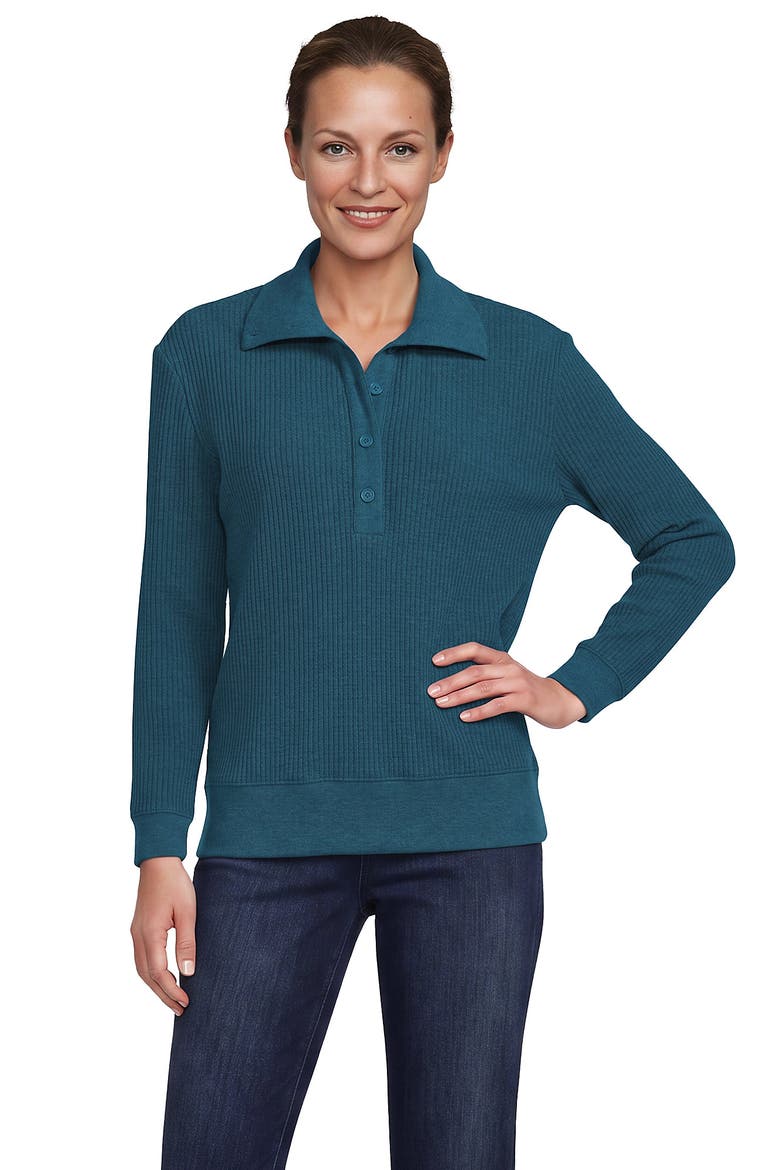 Long Sleeve Waffle Button Up Henley, Main, color, Classic Teal Heather