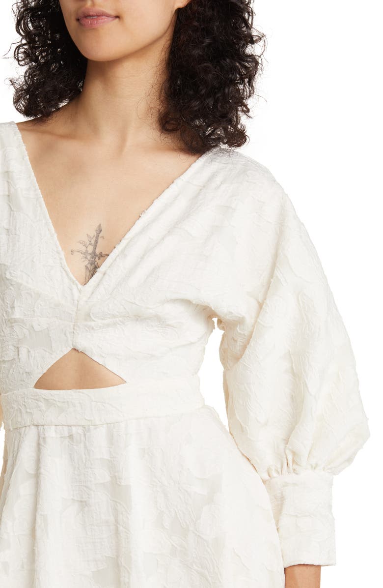 ASOS DESIGN EDITION Floral Embroidered Cutout Midi Dress, Alternate, color, Cream