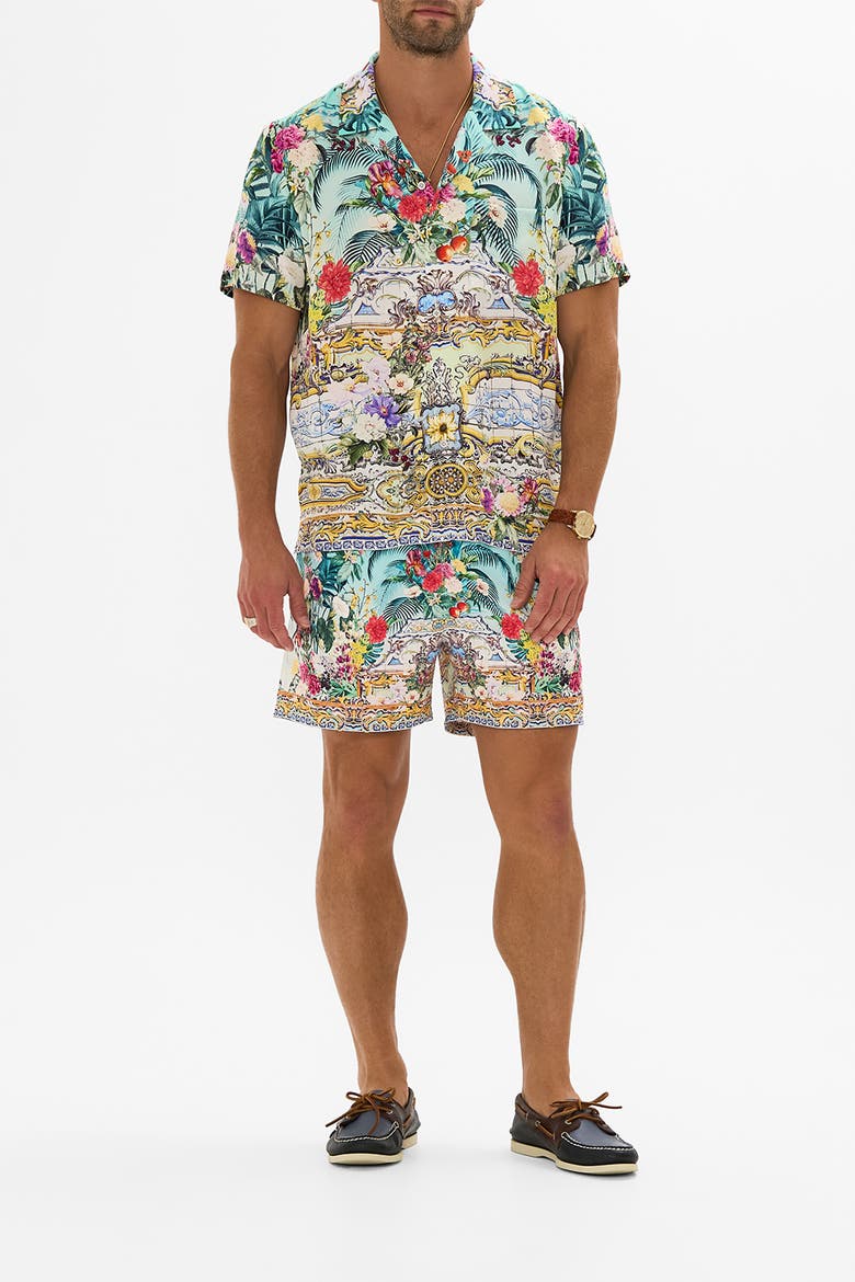 Short Sleeve Camp Collared Shirt Gardens Of Queluz, Alternate, color, Gardens Of Queluz