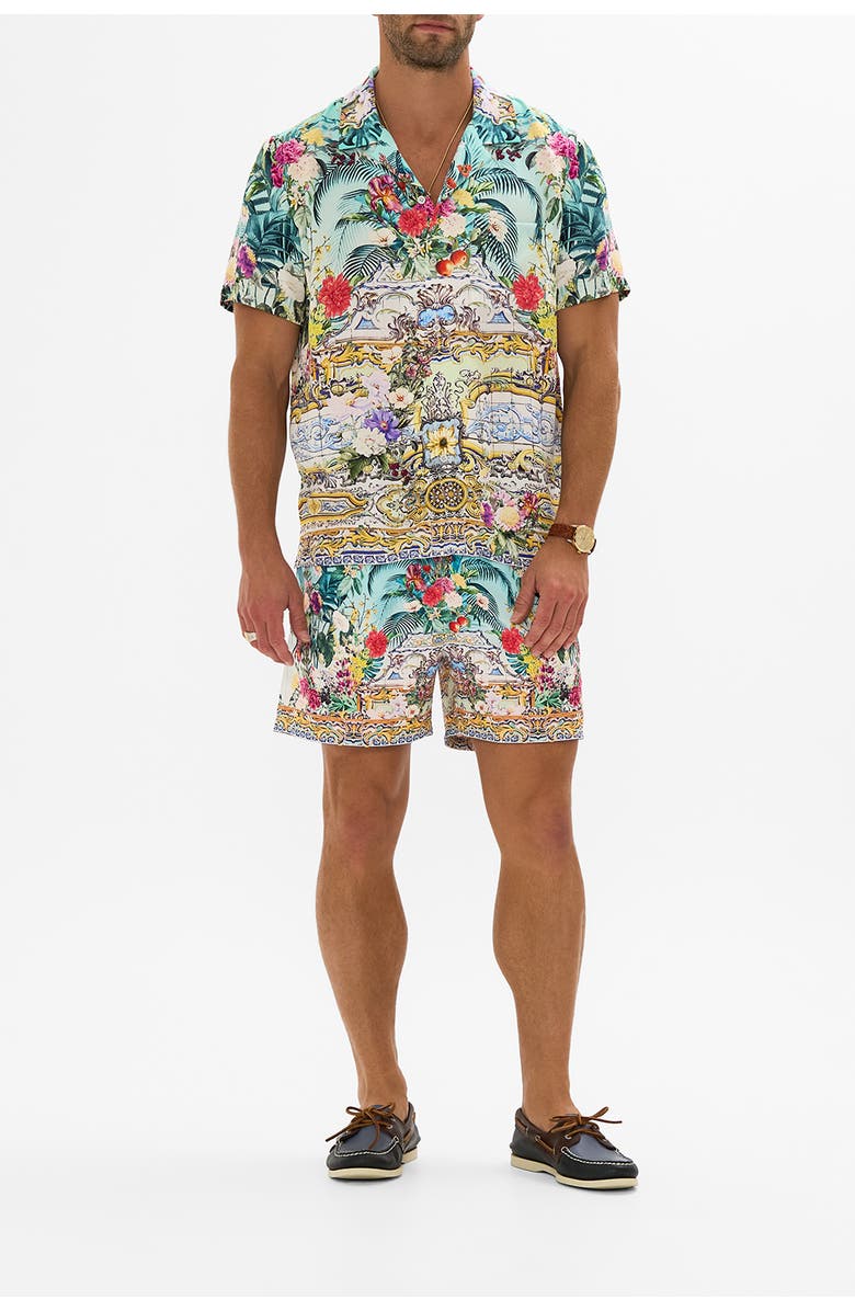 Hotel Franks By Camilla Short Sleeve Camp Collared Shirt Gardens Of Queluz, Alternate, color, Gardens Of Queluz