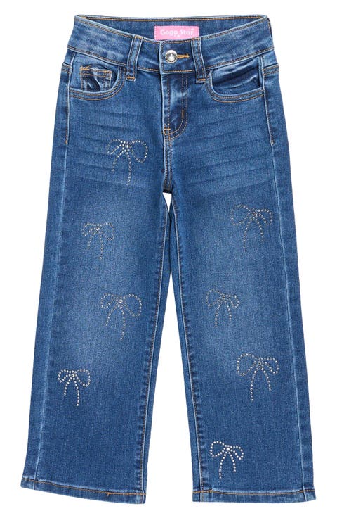 Kids' Rhinestone Bow Straight Leg Jeans (Little Kid)